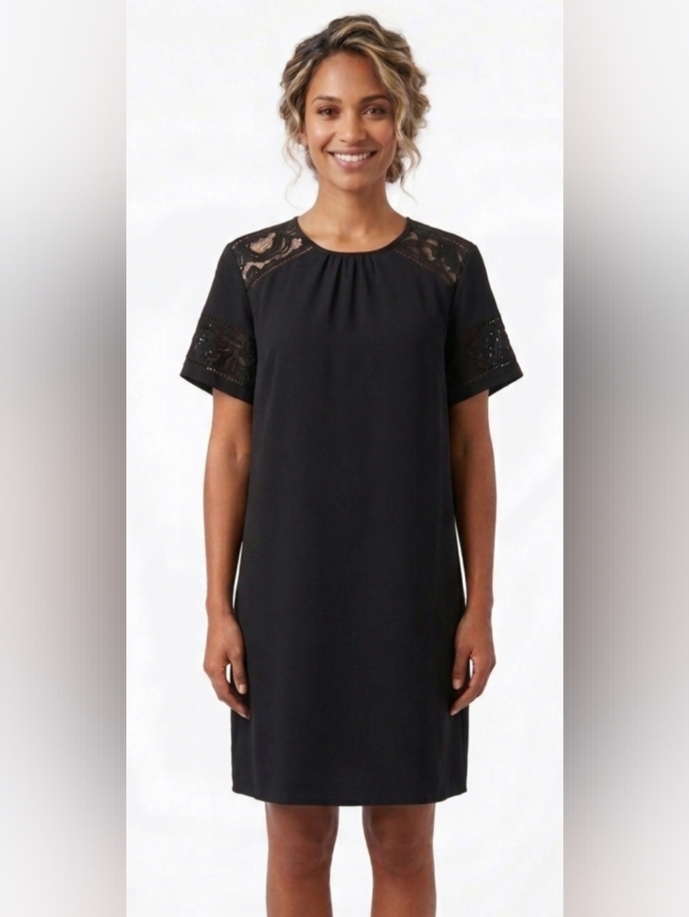 NWT MMK Black Short Sleeve Dress with Lace Detail Size M